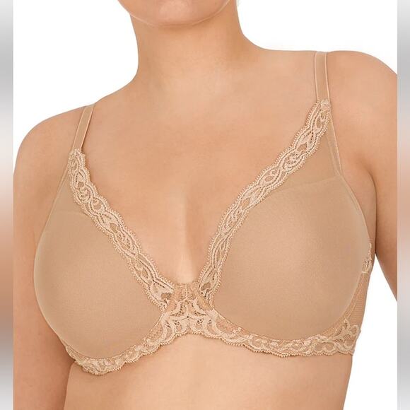 Natori 730023 Feathers Contour Plunge Lace Bra - Picture 1 of 7
